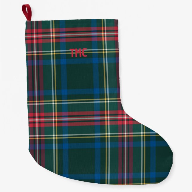 Helgdag Tartan Play INITIALER Festive Classic Chic Stor Julstrumpa (Framsidan)