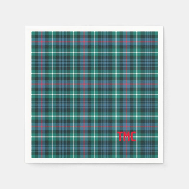 Helgdag Tartan Play Red INITIALER Festive Classic Pappersservett (Framsidan)