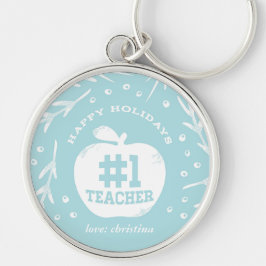 Helgdag Teacher Keychain Blue Rund Silverfärgad Nyckelring