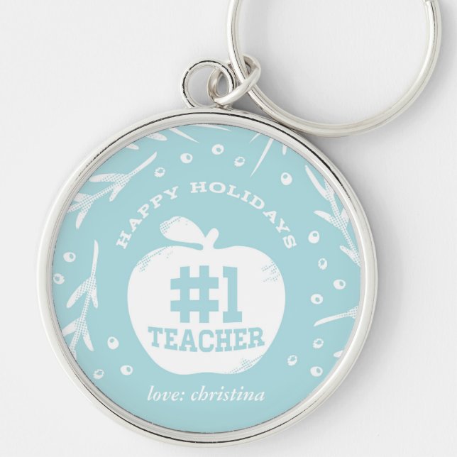 Helgdag Teacher Keychain Blue Rund Silverfärgad Nyckelring (Framsidan)