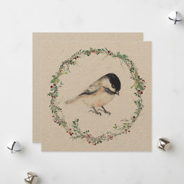 Helgdag Tiny Chickadee Watercolor Painting Julkort