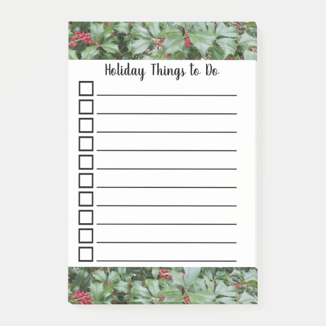 Helgdag to Do List Holly löv bär Post-it Block (Framsida)