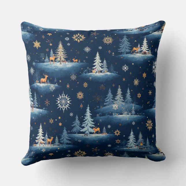Helgdag Toile, Träd Hjort och Snöflingor Kudde (Baksida)