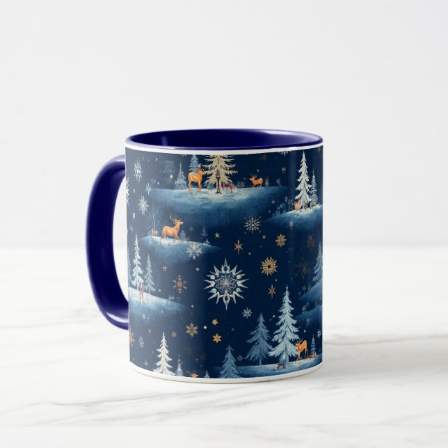 Helgdag Toile, Träd Hjort och Snöflingor Mugg (Framsida vänster)