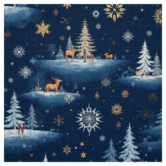 Helgdag Toile, Träd Hjort och Snöflingor Tyg (Provkarta)