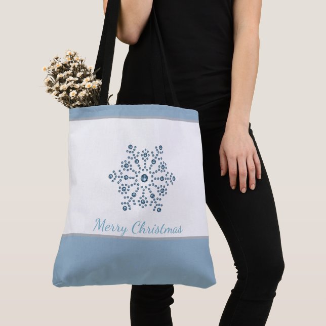 Helgdag Tote Bag Blue Snowflake God jul Tygkasse (Närbild)