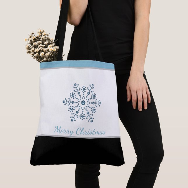 Helgdag Tote Bag Blue Snowflake God jul Tygkasse (Närbild)