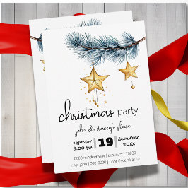 Helgdag Träd Gren med Hanging Guld Stars Party Inbjudningar