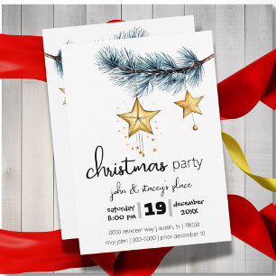 Helgdag Träd Gren med Hanging Guld Stars Party Inbjudningar