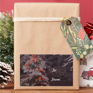 Helgdag Träd Ljus Winter Wonderland Gift Sticker Rektangulärt Klistermärke