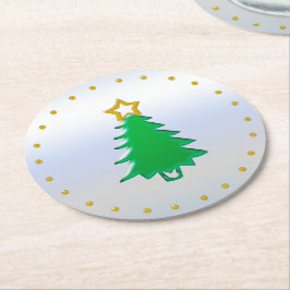 Helgdag Träd med Guld Star i Silver Underlägg Papper Rund