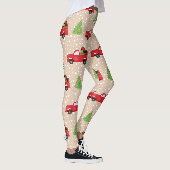 Helgdag Träd med Vintage Lastbil jul Mönster Leggings (Höger)