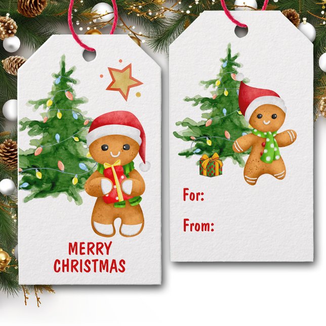 Helgdag Träd Pepparkaksgubbe Presentetikett (Skapare uppladdad)