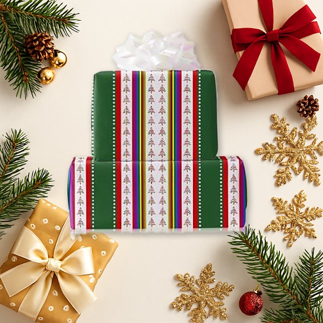 Helgdag Träd & Rand Gift Wrap - Festive Grönt Presentpapper (Skapare uppladdad)