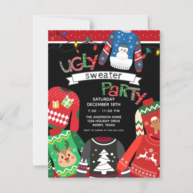 Helgdag Ugly Sweater Party Magnetisk Inbjudningskort (Framsida)