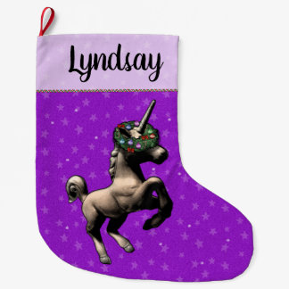 "Helgdag Unicorn" - julklapp (PurpleAlt) Stor Julstrumpa