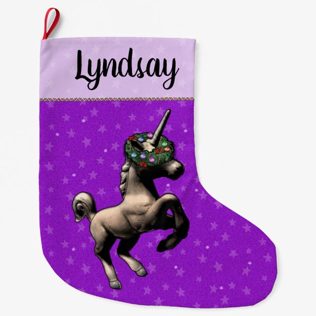 "Helgdag Unicorn" - julklapp (PurpleAlt) Stor Julstrumpa (Framsidan)
