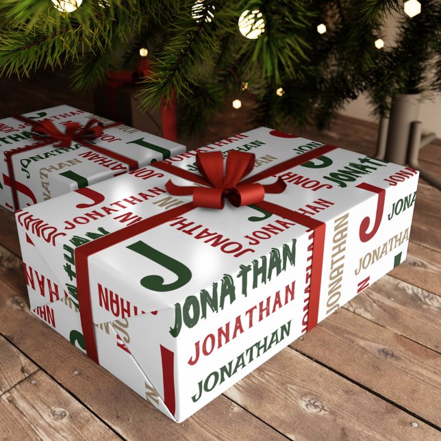 Helgdag Upprepande Namn Personlig Presentpapper (Holiday Repeating Name Personalized Wrapping Paper)