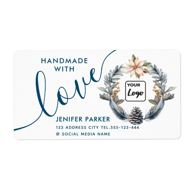 Helgdag vattenfärgspoinsettia handgjord med kärlek fraktsedel (Framsidan)