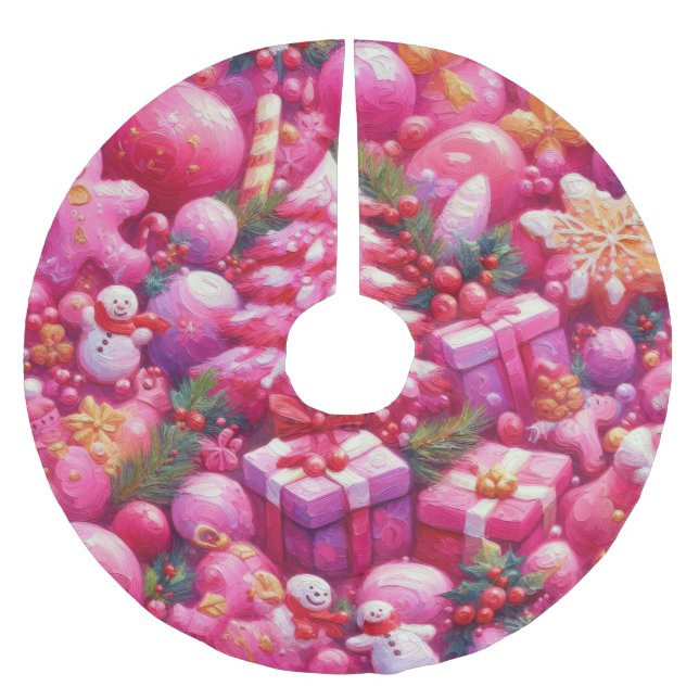 Helgdag Vattensfärg Shock rosa julmotifs Julgransmatta Borstad Polyester (Framsidan)