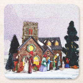 Helgdag Village Scene Underlägg Papper Kvadrat