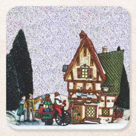 Helgdag Village Scene Underlägg Papper Kvadrat