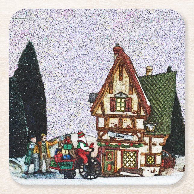 Helgdag Village Scene Underlägg Papper Kvadrat (Framsidan)