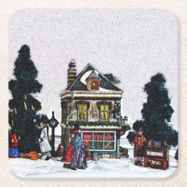 Helgdag Village Scene Underlägg Papper Kvadrat