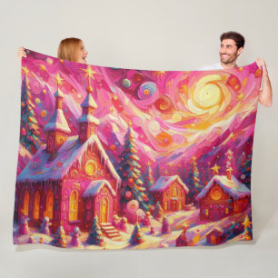 Helgdag Village Shock rosa House jul Motifs Fleecefilt