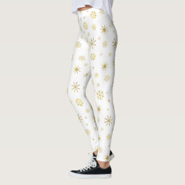 Helgdag vit guld-snöflake mönster fet festive leggings