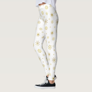 Helgdag vit guld-snöflake mönster fet festive leggings