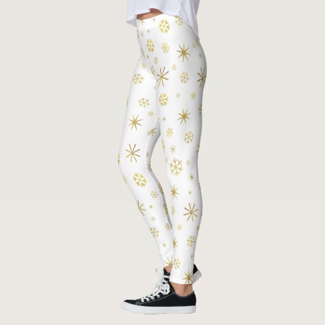 Helgdag vit guld-snöflake mönster fet festive leggings (Vänster)
