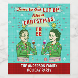 Helgdag - Vuxen Party Retro- vid julafton Vinflaska Etikett