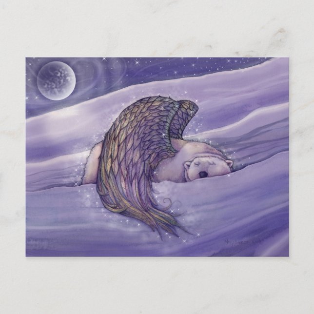 Helgdag vykort Magic Winged Polar Bear Art (Framsida)