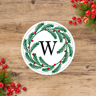 Helgdag WAN med Berries Monogram Runt Klistermärke
