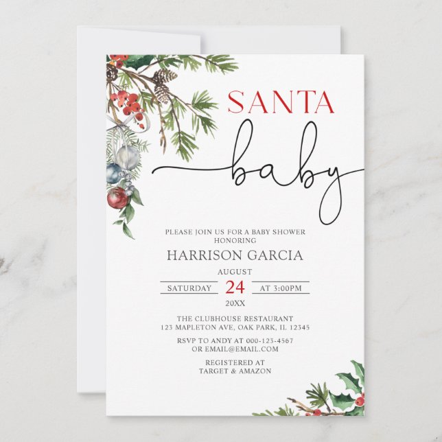 Helgdag WandeSanta Baby Winter Baby Shower Inbjudningar (Framsida)