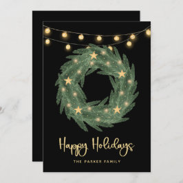 Helgdag Wans med Guld String Ljus på Black Julkort