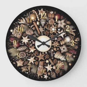 Helgdag Watercolor Black Rustic jul Motifs Stor Klocka