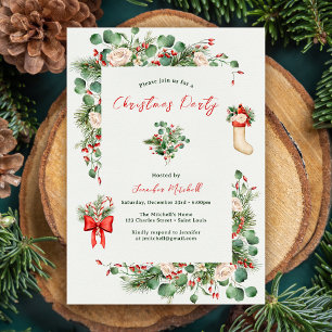 Helgdag Watercolor Greenery Holly jul Party Inbjudningar