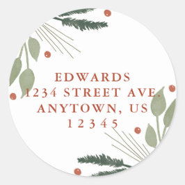 Helgdag Watercolor Greenery Returadress Runt Klistermärke
