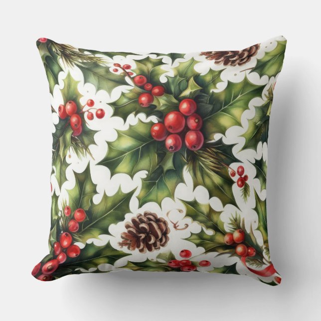 Helgdag Watercolor Holly Berries jul Motifs Kudde (Framsida)