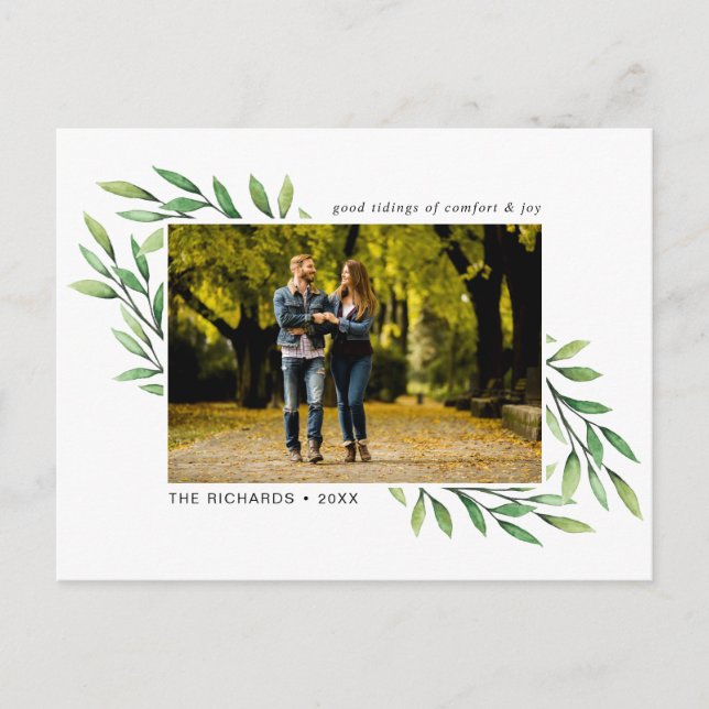 Helgdag Watercolor Löv Modern Photo Vykort (Framsida)