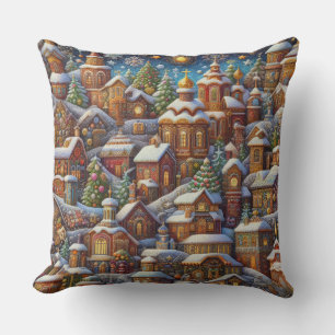 Helgdag Watercolor Village julmotifs Kudde