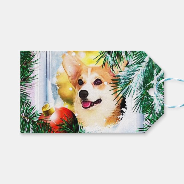 Helgdag Welsh Corgi på vintern Presentetikett (Framsidan (Horisontell))