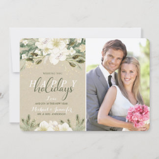 Helgdag White Watercolor Blommigt Kraft Photo Julkort