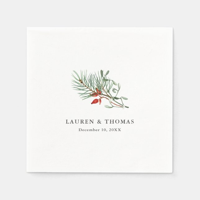 Helgdag Winter Botanical Grey och Berries Pappersservett (Framsidan)