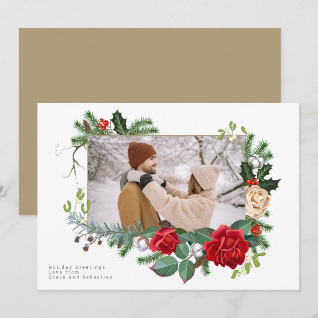 Helgdag Winter Botanical Photo Personlig Julkort (Fram/baksida)