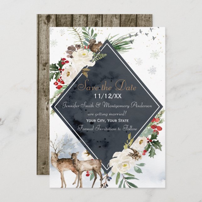 Helgdag Winter Forest Hjort Woodland Spara datum Spara Datumet (Fram/baksida)