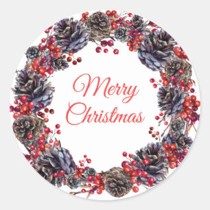 Helgdag Winter Gräs Cones vill ha en god jul Runt Klistermärke