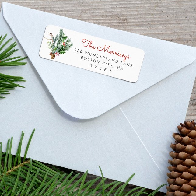 Helgdag Winter Greenery Returadress Returadress Etikett (Holiday Winter Greenery Return Address Label)